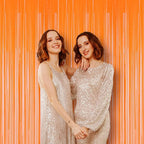 2 Pack Orange Foil Fringe Backdrop Curtains, Tinsel Streamers Birthday Party Decorations, Fringe Backdrop for Graduation, Baby Shower, Gender Reveal, Disco Party