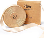 Light Champagne Satin Ribbon 7/8 Inch x 50 Yards Double-Faced Polyester Ribbons for Flower Bouquet Gift Wrapping Party Decor Wedding Invitation DIY Craft