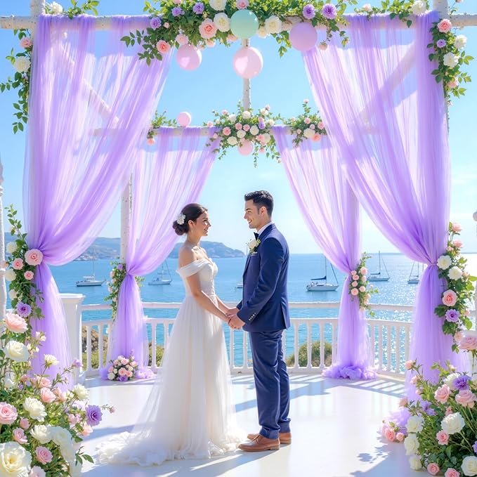 Lavender Purple Arch Draping Fabric for Wedding, 2 Panels 60" x 26Ft Chiffon Drapery Fabric Drapes Backdrop for Wedding Ceremony Baby Shower Bridal Shower Decoration