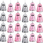 24 Pcs Halloween Disco Ghosts Decor Halloween Ornament Silver Mirror Disco Skeleton Tabletop Centerpiece for Holiday Cosplay Home Props Gift Party Decorations (Pink)