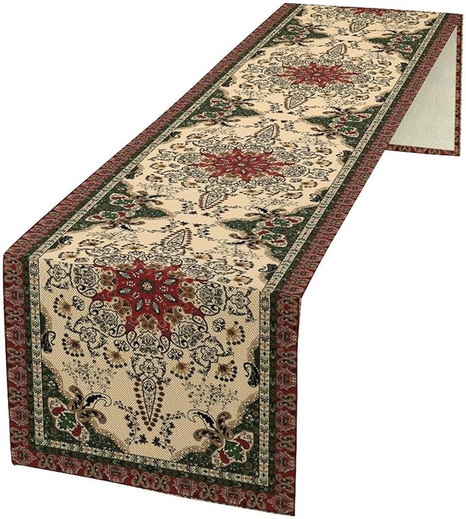 Vintage Paisley Bohemian Table Runner Beige Red Rustic Farmhouse Home Kitchen Table Dining Coffee Room Garden Party Wedding Decor 13x60in