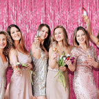 2 Pack Foil Curtain Backdrop Pink Metallic Tinsel Foil Fringe Curtains Photo Booth Props for Birthday Wedding Engagement Baby Shower Bachelorette Christmas Holiday Celebration Party Decorations