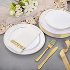 Supernal 350pcs White and Gold Plastic Plates,Gold Plastic Dinnerware for 50 Guests Include 100 White Disposable Plate, 150 Gold Silverware Set, 50 Disposable Cups, 50 Napkins