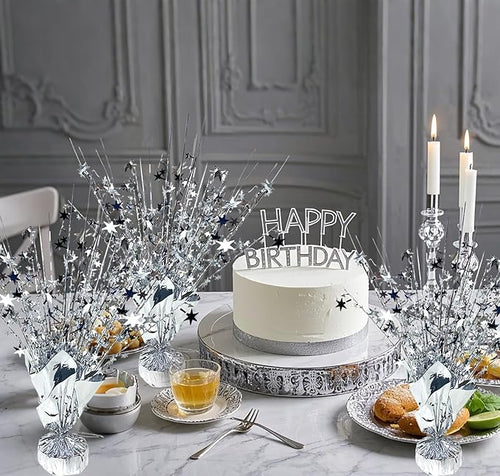 12 Pack Metallic Foil Spray Centerpiece Star Table Decoration Burst Table Centerpieces for Birthday Wedding Anniversary Graduation Holiday Party Supplies Decor, Silver