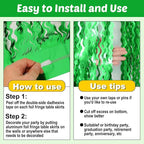 6 Pack 29x108 Inch Green Wave Foil Fringe Table Skirts Metallic Banner for Tinsel Streamer Garland Backdrop for Parade Floats Wedding, Mother's Day, Birthday Mardi Gras Party Decorations