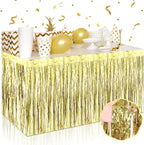 3 Pack 29 x108 Inch Light Gold Foil Fringe Table Skirts Metallic Banner for Tinsel Streamer Garland Backdrop for Parade Floats Wedding Thanksgiving Birthday Christmas New Year Party Decoration
