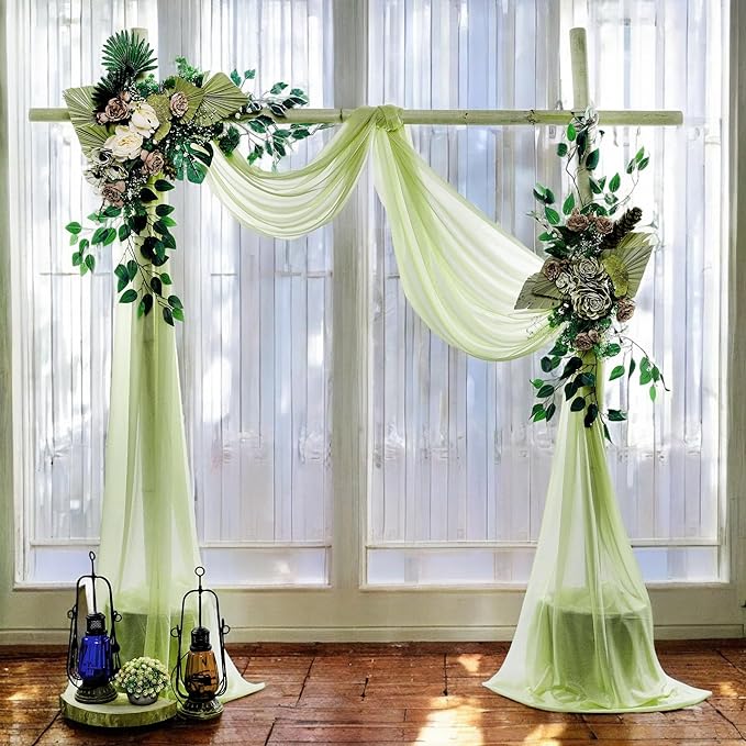MDS Halloween Chiffon Draping Fabric - 2 Panel, 30" Wide x 20ft Long - Sheer Spooky Arbor & Canopy Drapery for Haunted House Backdrops, Party Ceilings, DIY Costumes & Themed Events - Sage Green