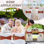 Moukeren 100 Pcs Spandex Chair Sashes Bows Bands Slider Sashes for Chair Covers Elastic Bands Ties Ribbon Decorations for Wedding Party Events Ceremony Birthday Banquet(Terracotta)