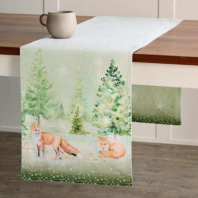 Maison d' Hermine Table Runner 100% Cotton Double Layer Table Runners 72 inches Long for Thanksgiving Christmas Decorations Home Kitchen Dining Party Wedding (Winter Mornings, 14.5" x 72")