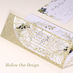 25Pcs Light Gold Glitter Laser Cut Wedding Invitation Kits with Envelopes and RSVP Cards Personalized Invitations for Sweet 16 Baby Bridal Shower Engagement Quinceanera Invite
