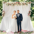 10 * 8FT White Pearl Tulle Double Layered Backdrop Curtain with Lights String and Lining Fabric for Wedding Baby Shower Birthday Parites Photo Decorations