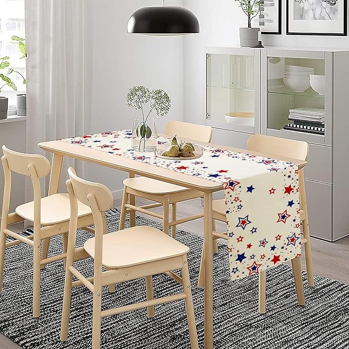 4th of July Table Runner, American Stars Patriotic Independence Day Table Runner for Indoor Outdoor Party Home Kitchen Dining Table Decor, Blue Red, 13x60inch