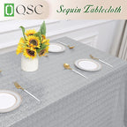 OQSQ Silver Sequins Tablecloth 60x102 inch, Sparkly Glitter Table Cover for Wedding Birthday Party Prom Decorations