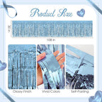 8 Pack Light Blue Table Skirts, 29x108" Metallic Foil Tinsel Fringe Table Skirts for Rectangle Tables Streamer Curtains Backdrop, Party Decorations for Birthdays Weddings Holidays