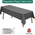 Black & White Gingham Checkered Plastic Tablecloths 2 Pack Disposable Table Covers 54 x 108 Inch Party Tablecovers Buffalo Plaid Table Cloth for BBQ, Picnic, Birthday