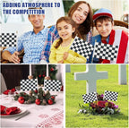 12Pcs Small Checkered Black and White Racing Flags on Wooden Stick Mini Race Car Flag Hand Held Flag Decorations,5x8 Inch