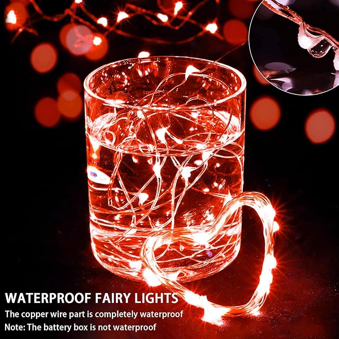 50 Pack Red Fairy Lights 7Ft 20 LED Twinkle String Lights 3 Modes Battery Operated Waterproof Firefly Starry for Mason Jar Party Wedding Christmas Valentines Day Table Centerpieces