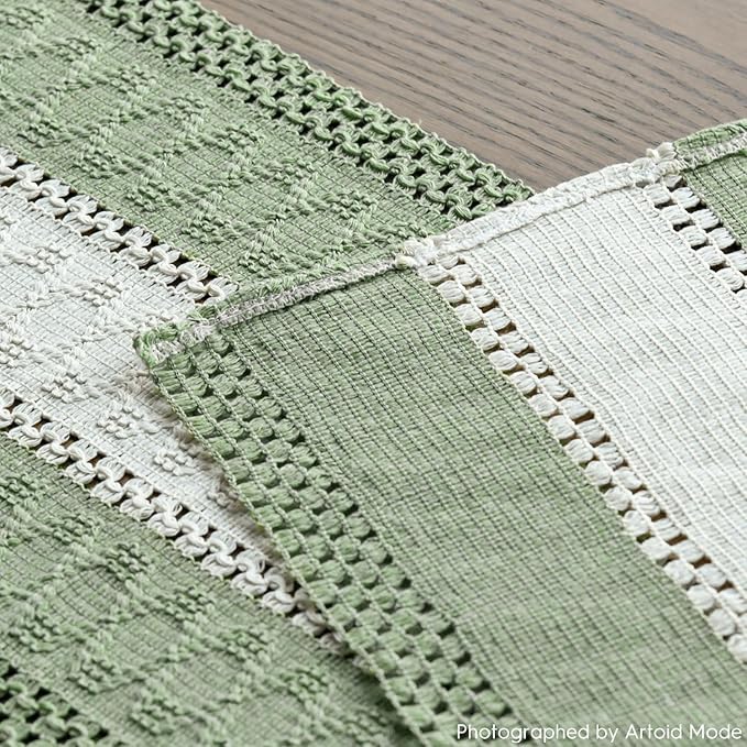 Artoid Mode Light Green Farmhouse Rustic Table Runner, Seasonal Hollow Kitchen Dining Table Decoration for Home Party Decor 12x48 Inch
