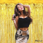 4 Pack Gold Fringe Curtain Backdrop, 3.2Ft x 6.6Ft Metallic Tinsel Foil Fringe Streamers Background for Photo Booth Birthday Wedding Baby Shower Carnival Easter Mother’s Day Party Decorations