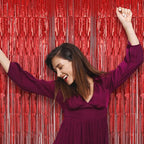 2 Pack Laser Red Foil Fringe Backdrop Curtains, Tinsel Streamers Birthday Party Decorations, Fringe Backdrop for Graduation, Baby Shower, Gender Reveal, Disco Party