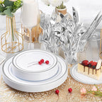 600PCS Silver Plastic Plate Set (100 Guests), Disposable Plates for Party Wedding Birthday, Dinnerware Set of 200 Plastic Plates, 200 Forks, 100 Spoons, 100 Knives for Christmas