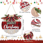 CHDITB 3D Merry Christmas Front Door Sign Wreath(11.4”), Red Black Bufflao Plaid Christmas Decoration Wall Hanging with Snowflakes Berries Mistletoe, Rustic Farmhouse Xmas Decor for Home Winter Party
