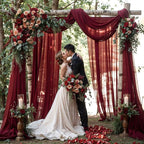 Wedding Arch Draping Fabric, 2 Panels 18FT Burgundy Sheer Backdrop Curtain Chiffon Fabric Drapery Sheer Voile Scarf Draping Panels for Wedding Archway Ceremony Curtain Valance Party Decoration