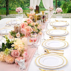 Hioasis 60pcs Gold Plastic Plates - White and Gold Disposable Dinnerware with Gold Rim, Heavy-duty, 7.5 inch, Dessert Plates for Party & Thanksgiving