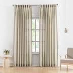 Vision Home Sand Pinch Pleated Semi Sheer Curtains Textured Linen Blended Light Filtering Window Curtains 95 inch for Living Room Bedroom Pinch Pleat Drapes with Hooks 2 Panels 40" Wx95 L,Camel Beige