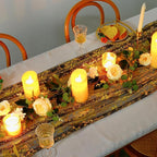 LOMOHOO 10 Ft Black Table Runner, Black Sheer Sequin Table Runners 120 Inches Long Glitter Metallic Foil Lace Fabric Table Decor for Birthday Party Wedding Anniversary Centerpiece (1pcs)