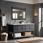 COGOOD Farmhouse Barn Door Mirror - 41 x 26 Rustic Wood Framed Wall Mirror for Bathroom, Living Room, Entryway Wall Decor (Black Brown)