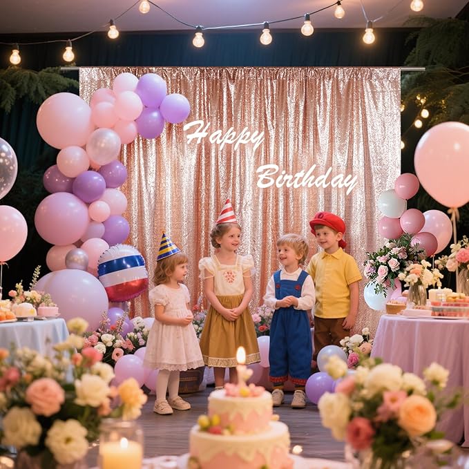 SquarePie Sequin Backdrop Not See Through Thick Background Curtain Party 10FT x 10FT Rose Gold