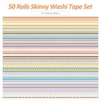 emmoolife 50 Rolls Skinny Washi Tape Set 3mm Wide, Gold Foil Print Masking Thin Basic Patterns Decorative Tapes for Scrapbooking, Junk Journal Supplies, Bullet Journaling, Craft Tape for Women Girl