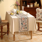 ISAENNE Designer Bohemian Linen Table Runner 87 Inches Long,Elegant Lotus Flowers Pattern Decor Table Runners for Dining Tables,Thanksgiving,Kitchen Tables,Christmas,12"*87"-Hazel A