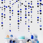 46Ft Navy Blue Black Silver Circle Dots Garland Royal Blue Black Polka Dots Streamer for Birthday Graduations Wedding Bridal Baby Shower Nautical Ahoy Achor Pirate Theme Party Decorations Supplies