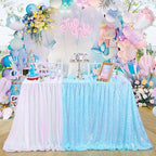 QueenDream Mermaid Blue Tablecloth 90x156 Inches Rectangle Tablecloths Sequin Iridescent Disco Party Decorations