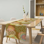 Brown Grey Dahlia Flower Table Runner, Linen Geometric Pattern Floral Table Decor Spring Farmhouse Decorations for Kitchen Dining Holiday Party Decor, 13x90 Inch