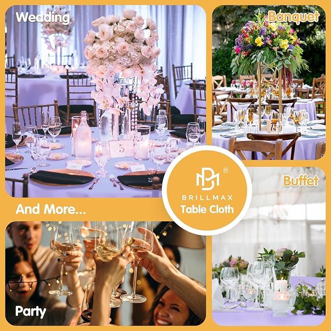 BRILLMAX 10 Pack Lavender Round Tablecloths 90 Inch - Circle Bulk Linen Polyester Fabric Washable Table Cloth Cover for Wedding Reception Banquet Birthday Party Buffet Restaurant