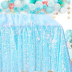 Glitter Blue Tablecloth 50x80 Inch Iridescent for Anniversary Birthday Baptism Mermaid Ocean Theme