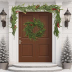 6FT Norfolk Pine Garland Christmas Artificial Greenery with Red Berries Cones, Pine Tree Decor for Mantel Fireplace Stair Rail Doorway Table, Indoor Outdoor Winter Christmas Decorations