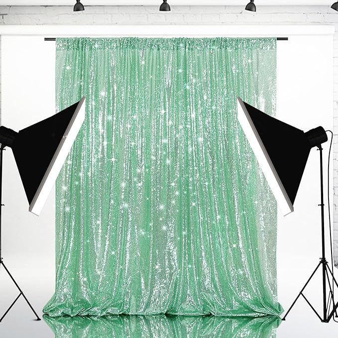 Eternal Beauty Mint Green Sequin Backdrop, 6x8 Ft Glitter Background Curtains for Shimmer Photography Party Wedding Birthday Back Drop Decor