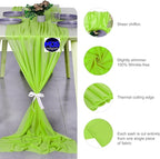 MDS 2 Pack 14ft Chiffon Table Runner 29 x 170 Inches Sheer Wedding Runner Romantic Rustic Table Runner for Wedding Decorations, Birthday Parties, Bridal Shower Party Arch Decor - Parrot Green