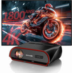Ultra Bright 1800ANSI Lumens Smart Projector, NFC Casting Wireless, WiFi 6, 4K-Decoding HDR10+, Android TV, Two-Way Bluetooth, DSP Stereo, Daylight Home Theater/ Low Latency Gaming/ Backyard Movie