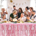 3 Pack 29 x108 Inch Pink Foil Fringe Table Skirts Metallic Banner for Tinsel Streamer Garland Backdrop for Parade Floats Wedding Thanksgiving Birthday Christmas Halloween New Year Party Decoration