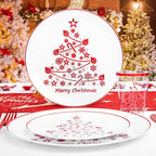 Supernal 150pcs Christmas Dinnerware - Plastic Plates, Cups, Silverware with Red Christmas Tree Pattern for Party and New Year