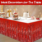 6Pack 29 x108 Inch Red Wave Foil Fringe Table Skirts Metallic Banner for Tinsel Streamer Garland Backdrop for Parade Floats, Mother's Day, Easter, Graduate, Birthday, Wedding Party Decoration