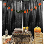 JYFLZQ Black Sequin Backdrop Curtains 2ft x 8ft 2 Panels Halloween Backdrop Glitter Photo Booth Backdrops Sparkly Photography Background Drapes for Graduation Birthday Parties
