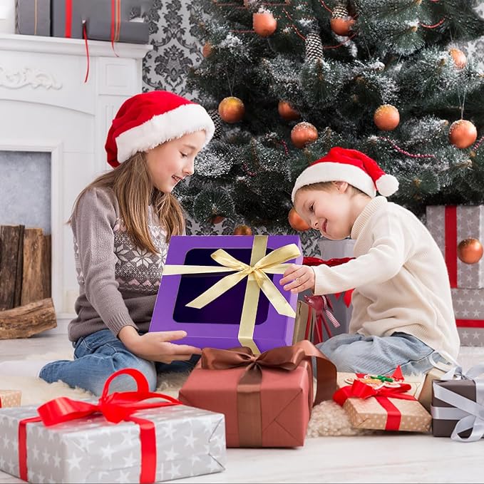 TIACABO Purple Gift Box with Window,7.5"x7.5"x3.1" Bridesmaid Boxe for Gifts Giving,Birthday Gift Boxes with Magnetic,Closure Lid Gifts Boxes for Presents,Cute Box,Luxury for Gift Packaging