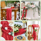 Asee'm 12PCS Fall Table Runner Cheesecloth 10FT Red Boho Gauze Fabric Rustic Sheer Cheese Cloth Runners for Thanksgiving Christmas Wedding Bridal Shower Party