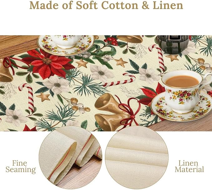 Christmas Table Runner, Seasonal Winter Xmas Holiday Kitchen Dining Table Decoration for Home Party Decor 13x60 Inch